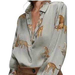 NWT Umgee USA Leopard Print Satin Blouse Hi-Low Button Front Women's XL